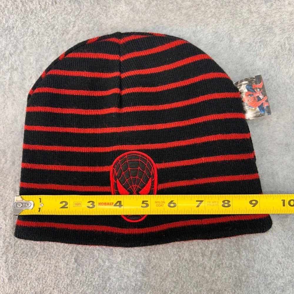 Spider-Man Mask Boys Black Marvel Beanie Reversible Striped Knit Hat OSFM